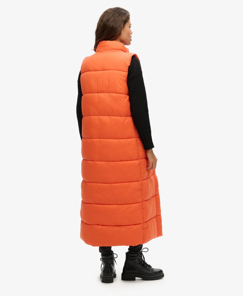 pikowana kamizelka ripstop longline puffer w pomarańczowej siatce