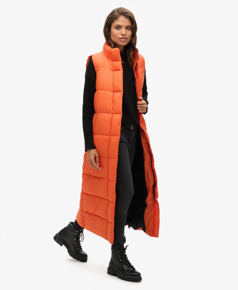 pikowana kamizelka ripstop longline puffer w pomarańczowej siatce