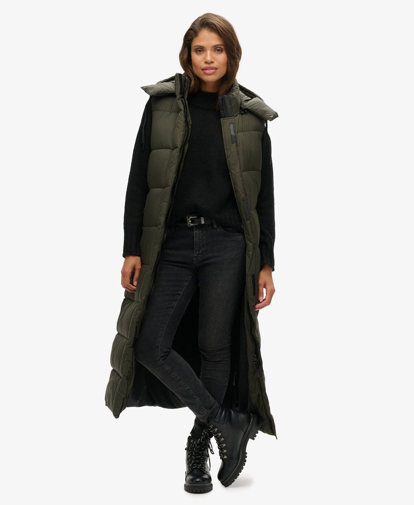kamizelka z kapturem ripstop longline w kolorze khaki grid