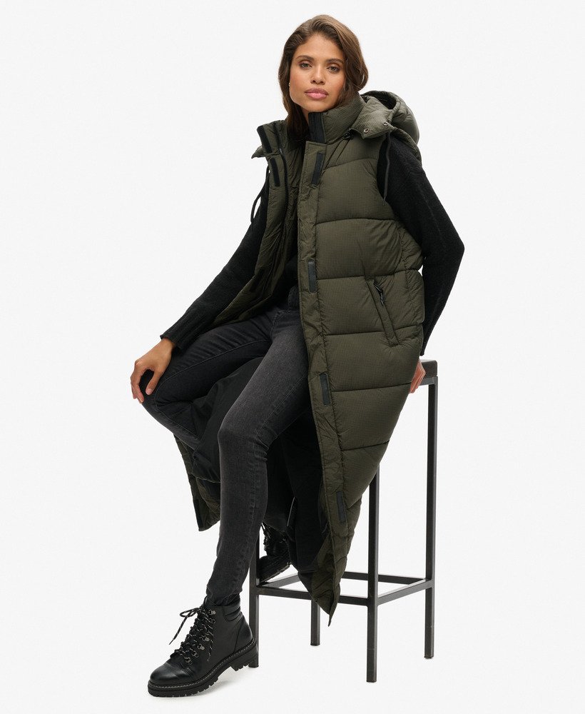 kamizelka z kapturem ripstop longline w kolorze khaki grid