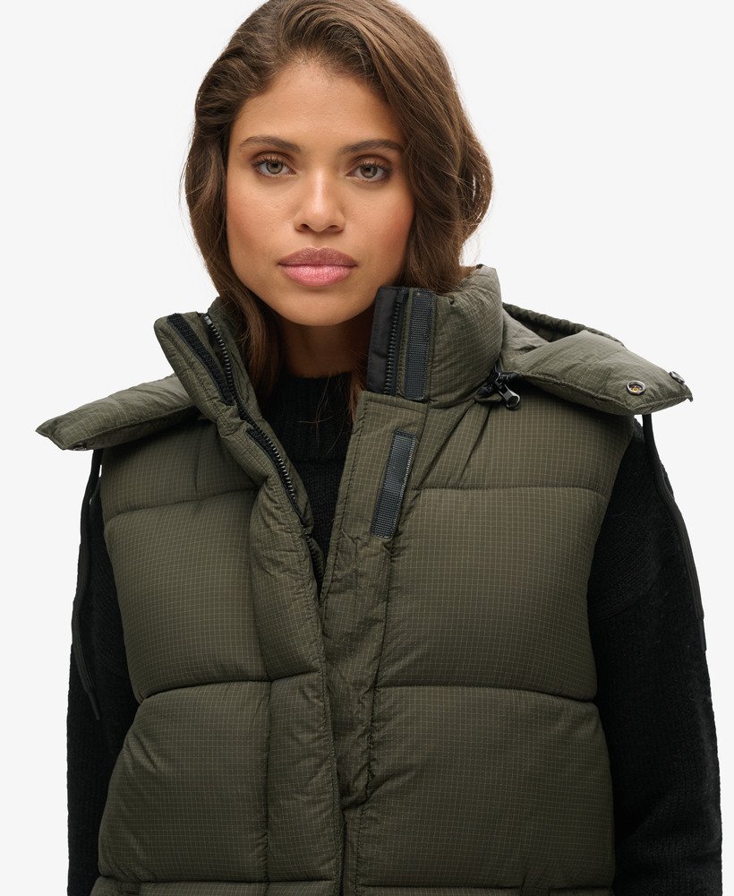 kamizelka z kapturem ripstop longline w kolorze khaki grid