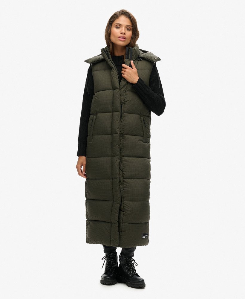 kamizelka z kapturem ripstop longline w kolorze khaki grid
