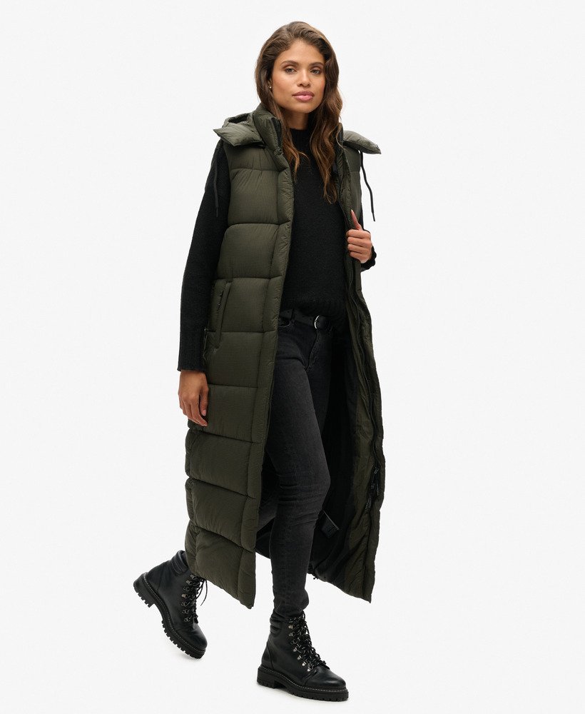 kamizelka z kapturem ripstop longline w kolorze khaki grid