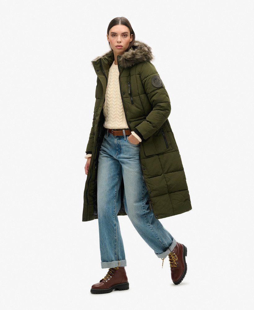 długi płaszcz ze sztucznego futra everest w kolorze oliwkowym surplus goods