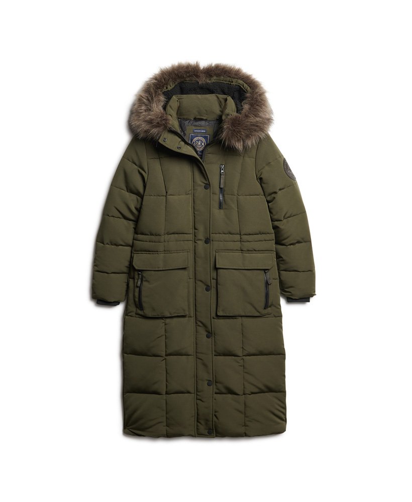 długi płaszcz ze sztucznego futra everest w kolorze oliwkowym surplus goods