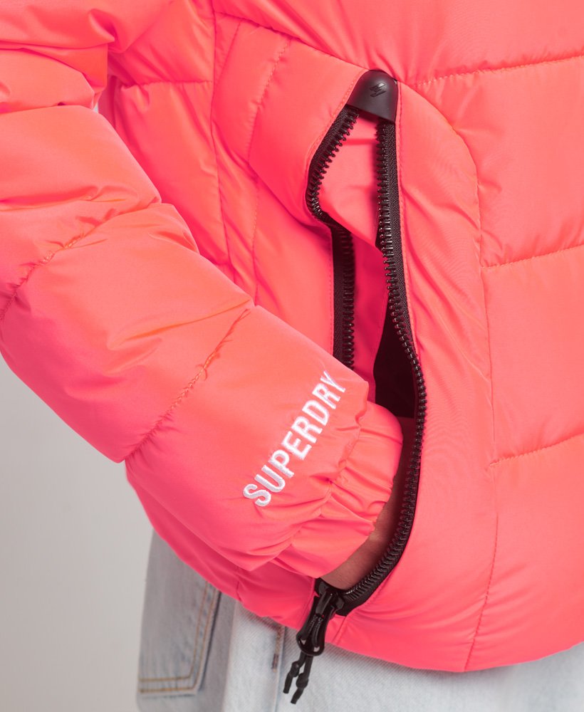 kurtka puchowa spirit sports z kapturem w kolorze hyper fire coral