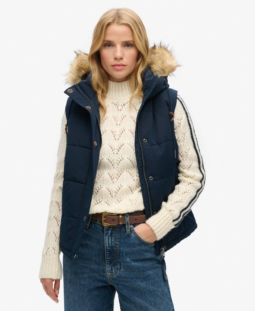 kamizelka puchowa everest faux fur puffer w kolorze nordic chrome navy