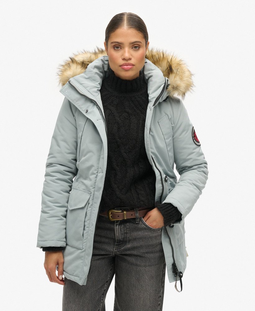 kurtka parka z kapturem ze sztucznego futra everest w kolorze skylark grey