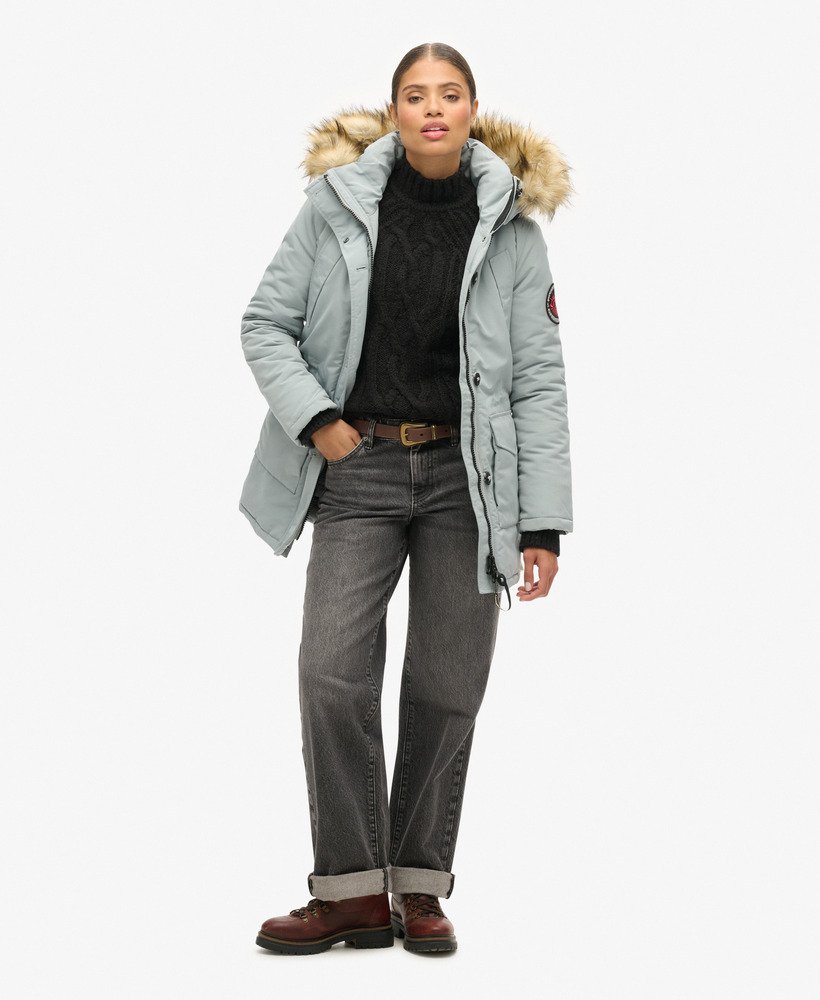 kurtka parka z kapturem ze sztucznego futra everest w kolorze skylark grey