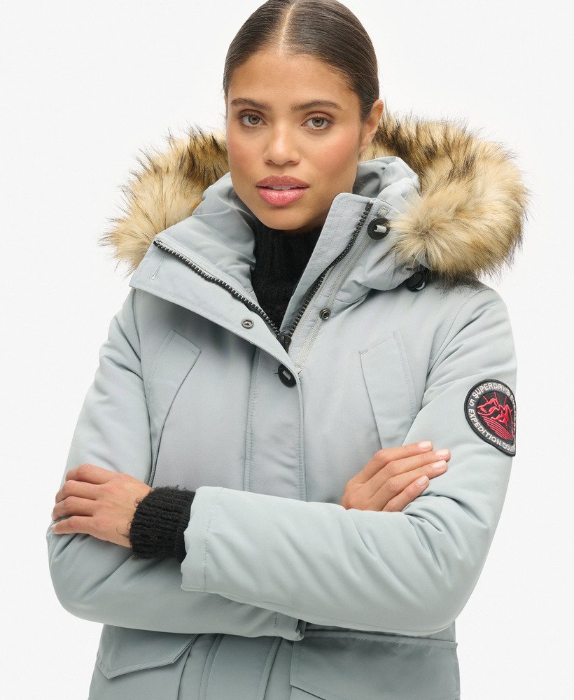 kurtka parka z kapturem ze sztucznego futra everest w kolorze skylark grey