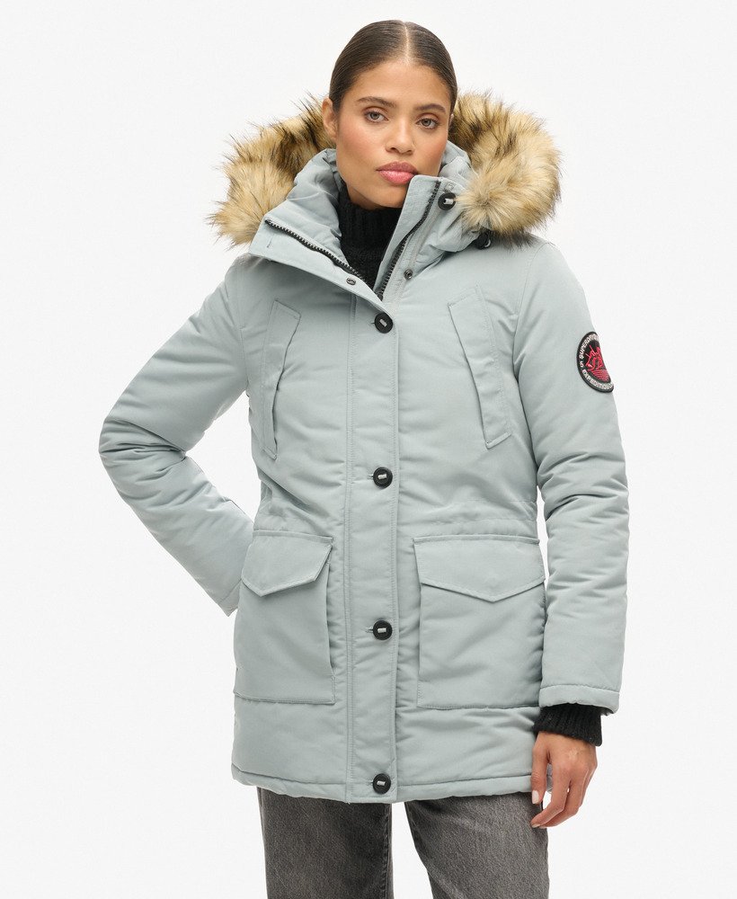 kurtka parka z kapturem ze sztucznego futra everest w kolorze skylark grey