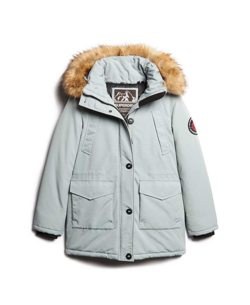 kurtka parka z kapturem ze sztucznego futra everest w kolorze skylark grey