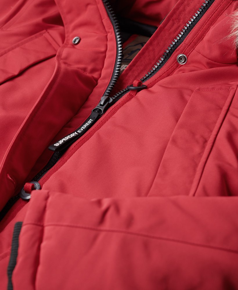 kurtka parka z kapturem ze sztucznego futra everest w kolorze głębokiej czerwieni