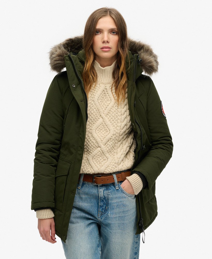 kurtka parka z kapturem ze sztucznego futra everest w kolorze abyss khaki