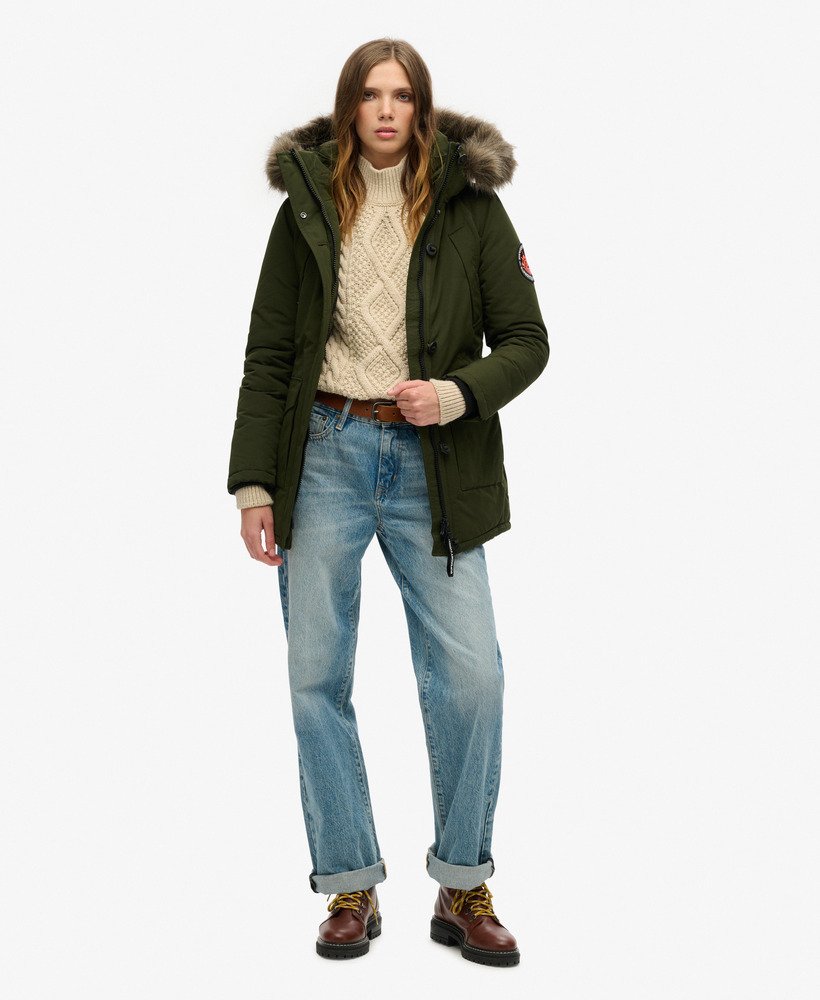 kurtka parka z kapturem ze sztucznego futra everest w kolorze abyss khaki