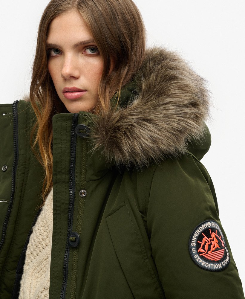 kurtka parka z kapturem ze sztucznego futra everest w kolorze abyss khaki