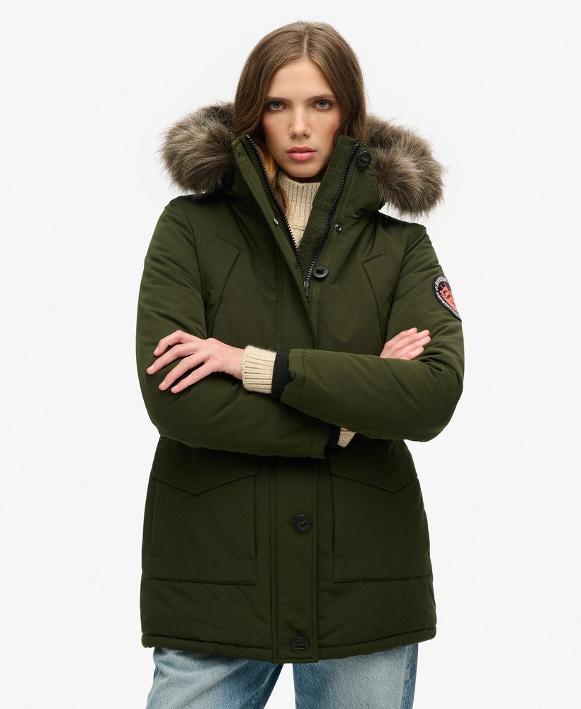 kurtka parka z kapturem ze sztucznego futra everest w kolorze abyss khaki