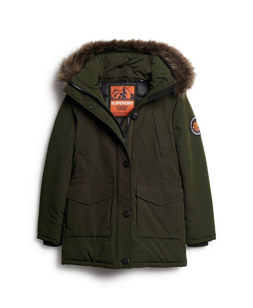 kurtka parka z kapturem ze sztucznego futra everest w kolorze abyss khaki