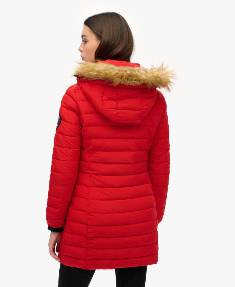 kurtka puchowa fuji z kapturem o średniej długości w kolorze varsity red