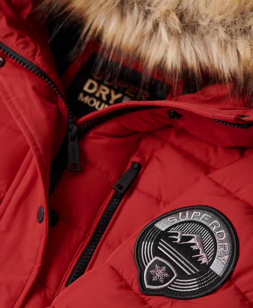 kurtka puchowa fuji z kapturem o średniej długości w kolorze varsity red
