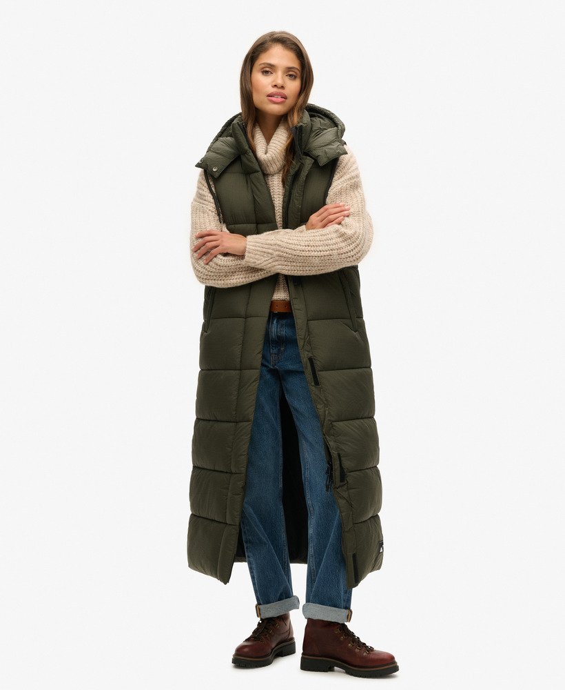 kamizelka z kapturem ripstop longline w kolorze khaki grid