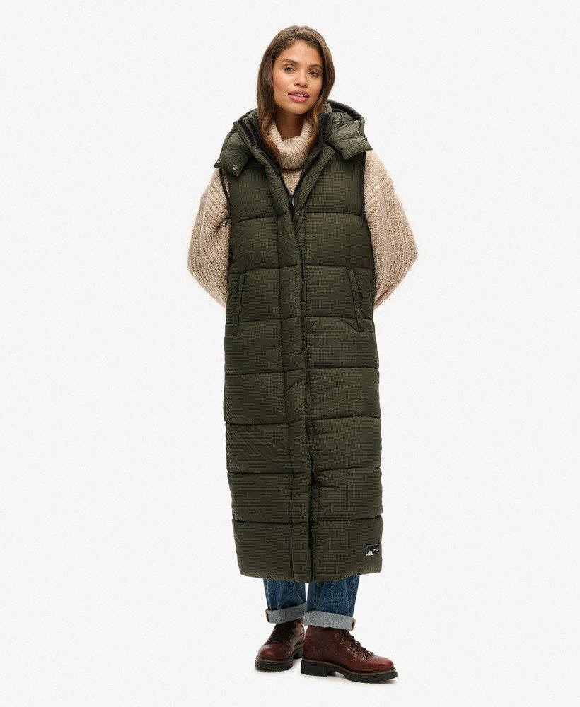 kamizelka z kapturem ripstop longline w kolorze khaki grid
