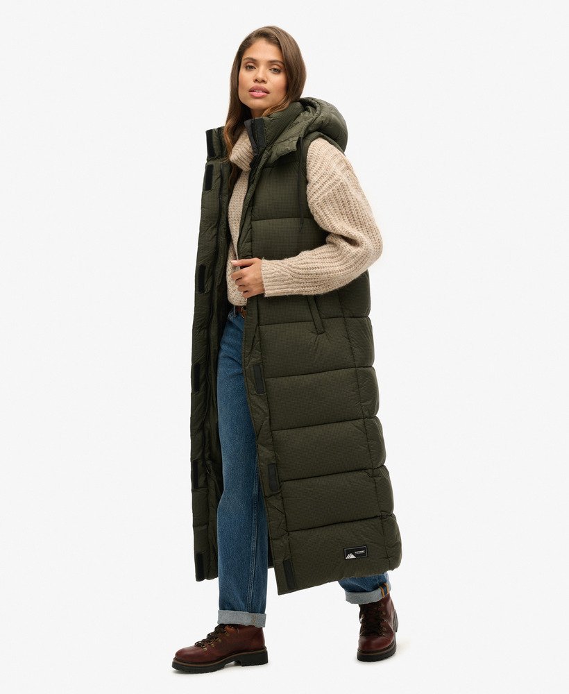 kamizelka z kapturem ripstop longline w kolorze khaki grid