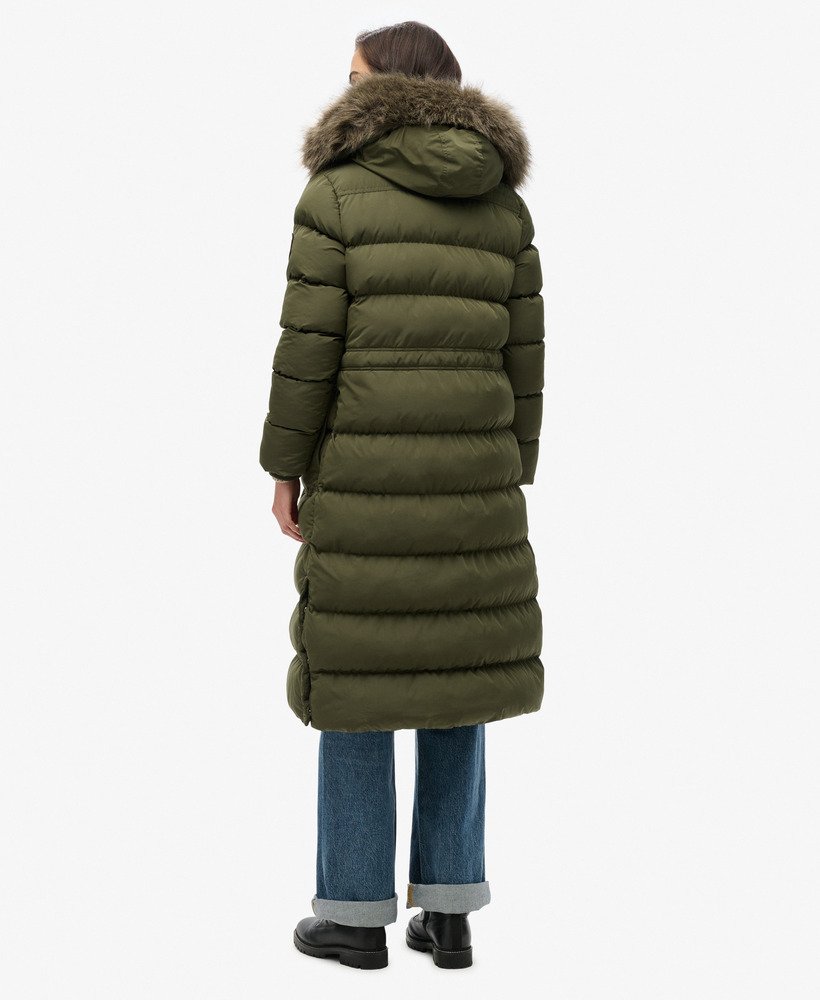 długi płaszcz ze sztucznego futra everest w kolorze khaki