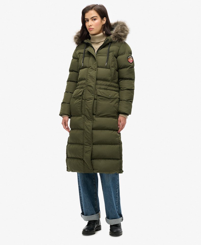 długi płaszcz ze sztucznego futra everest w kolorze khaki