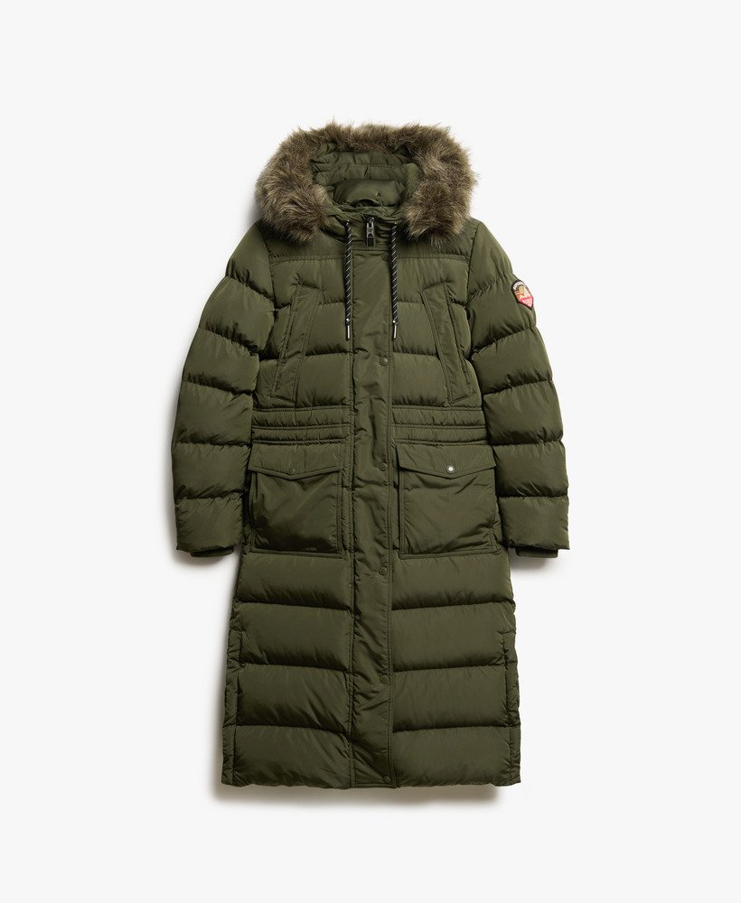długi płaszcz ze sztucznego futra everest w kolorze khaki