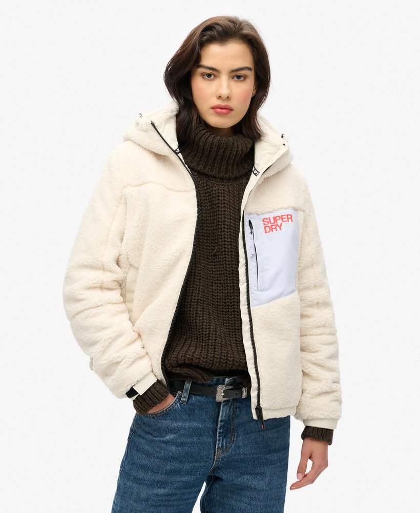 kurtka trekker z kapturem z polaru w kolorze off white