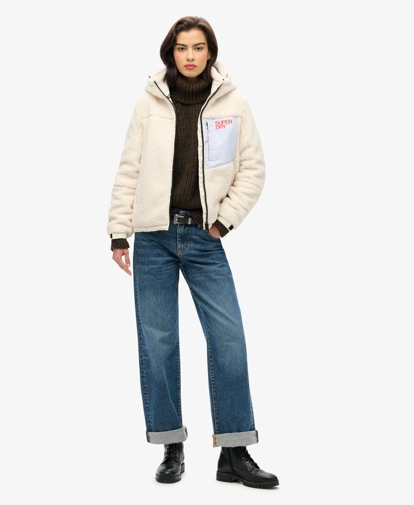 kurtka trekker z kapturem z polaru w kolorze off white
