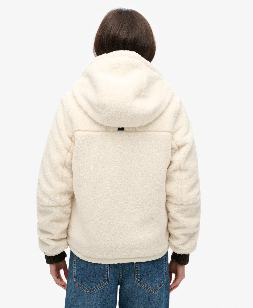 kurtka trekker z kapturem z polaru w kolorze off white