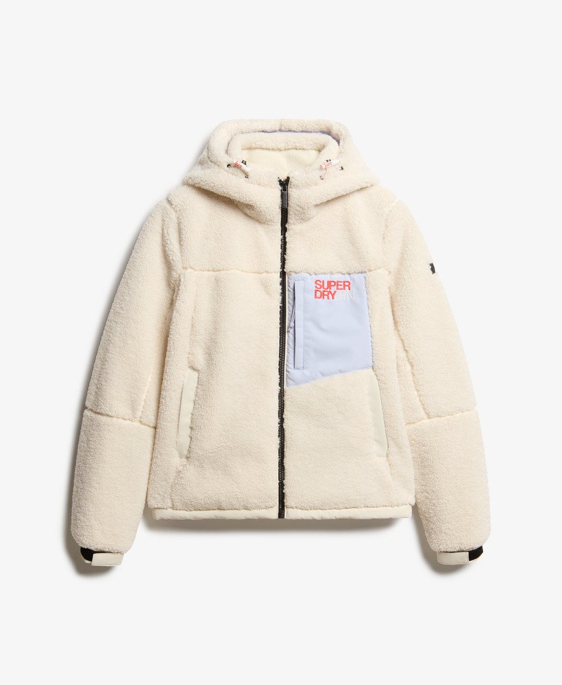 kurtka trekker z kapturem z polaru w kolorze off white