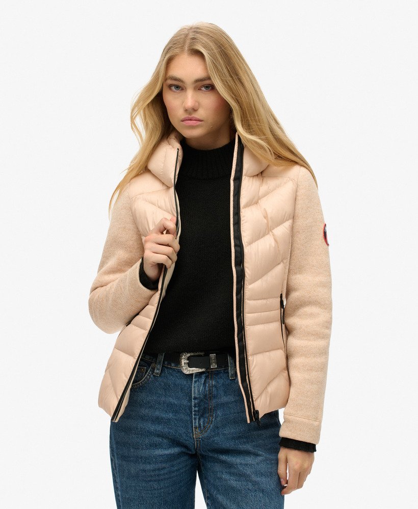 kurtka hybrydowa storm knit z kapturem w kolorze frappe beige