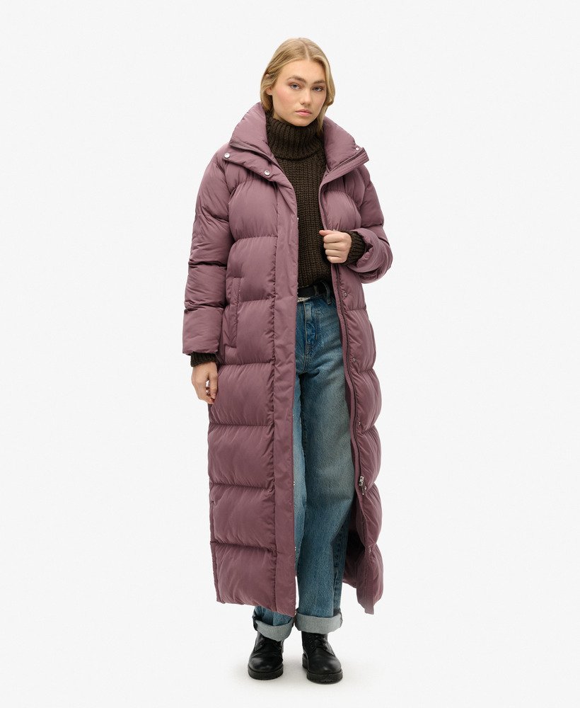 długi pikowany płaszcz maxi longline w kolorze flint purple