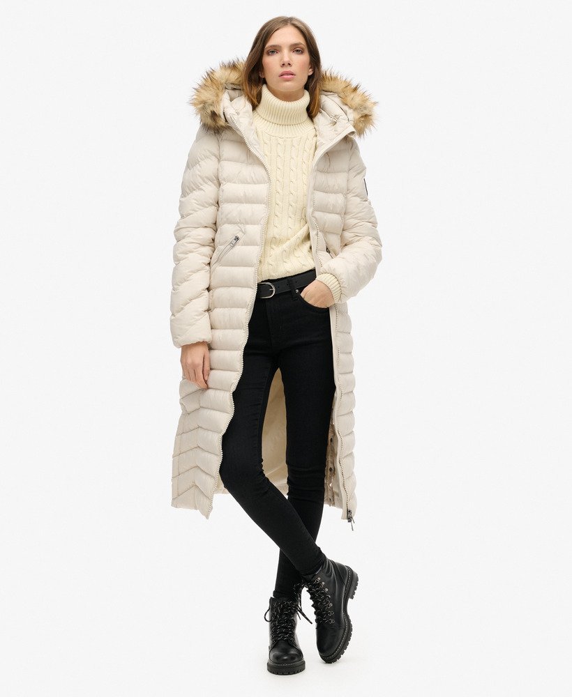 kurtka z kapturem fuji faux fur longline w kolorze rainy day grey