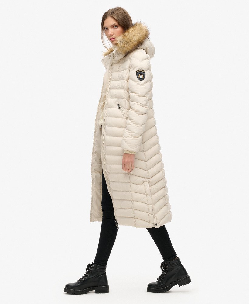 kurtka z kapturem fuji faux fur longline w kolorze rainy day grey