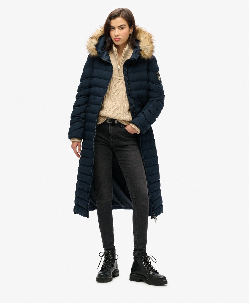 kurtka z kapturem fuji faux fur longline w kolorze eclipse navy