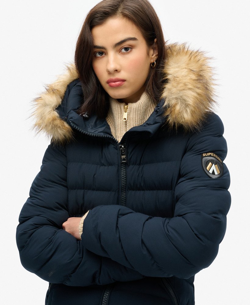 kurtka z kapturem fuji faux fur longline w kolorze eclipse navy