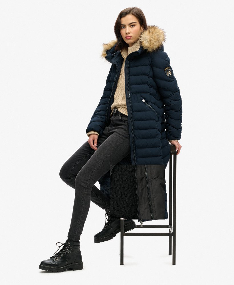 kurtka z kapturem fuji faux fur longline w kolorze eclipse navy