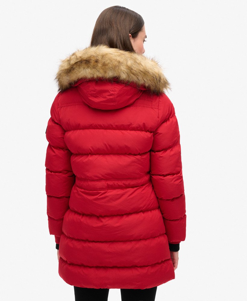 puchowy płaszcz everest mid faux fur w kolorze barndoor red