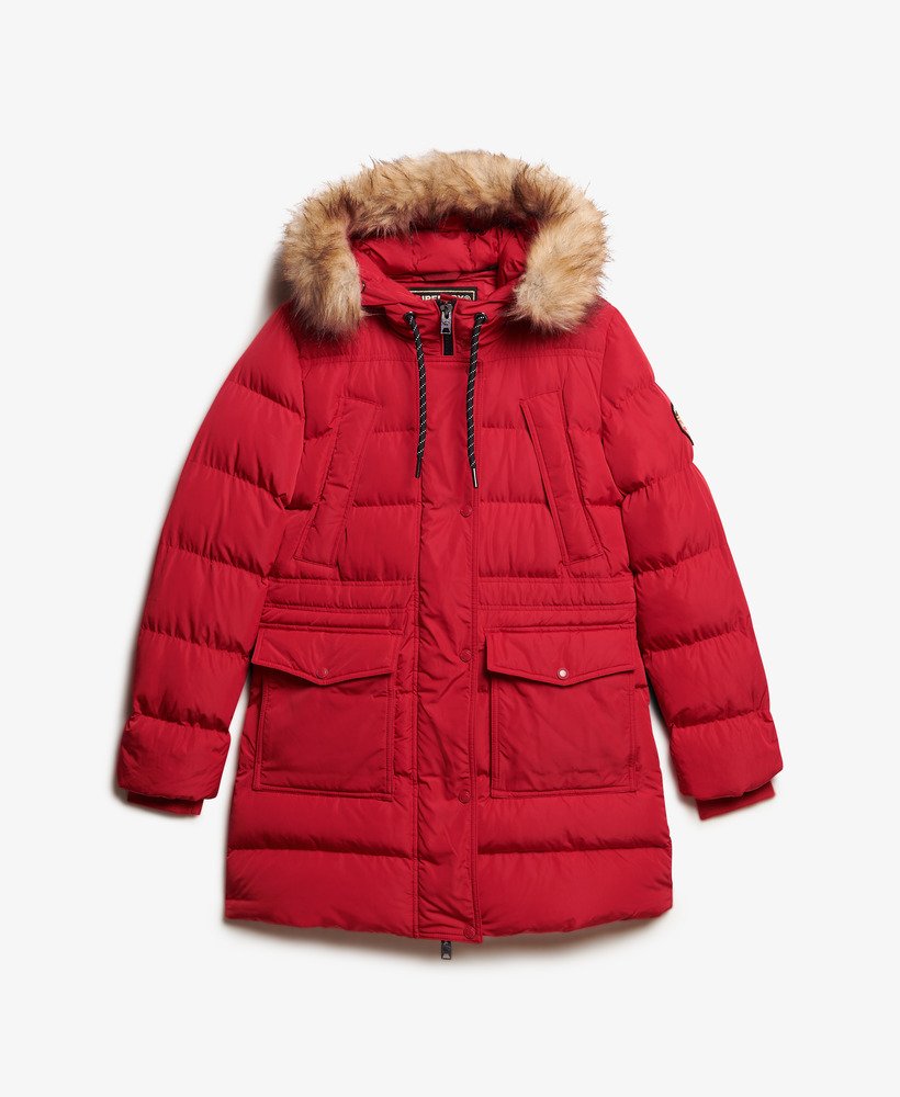 puchowy płaszcz everest mid faux fur w kolorze barndoor red