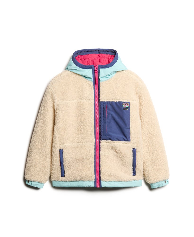 kurtka typu sherpa z kapturem w stylu vintage w kolorze ecru