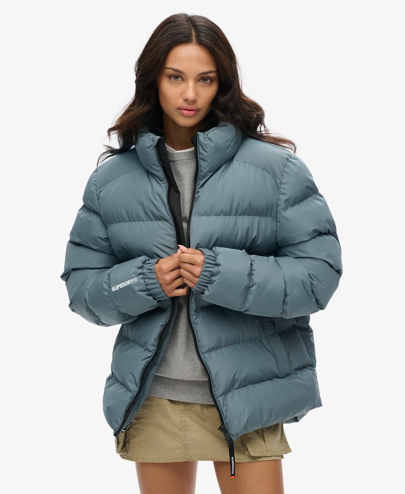 kurtka puchowa sportowa oversize w kolorze stormy weather blue