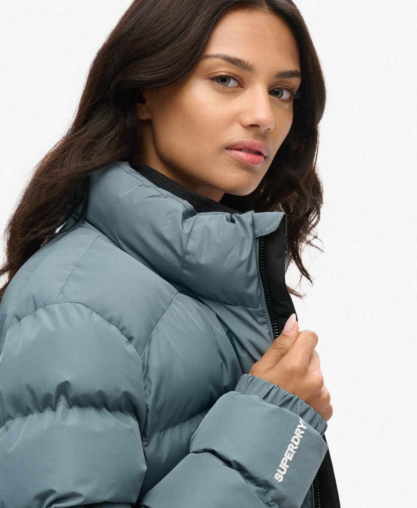 kurtka puchowa sportowa oversize w kolorze stormy weather blue