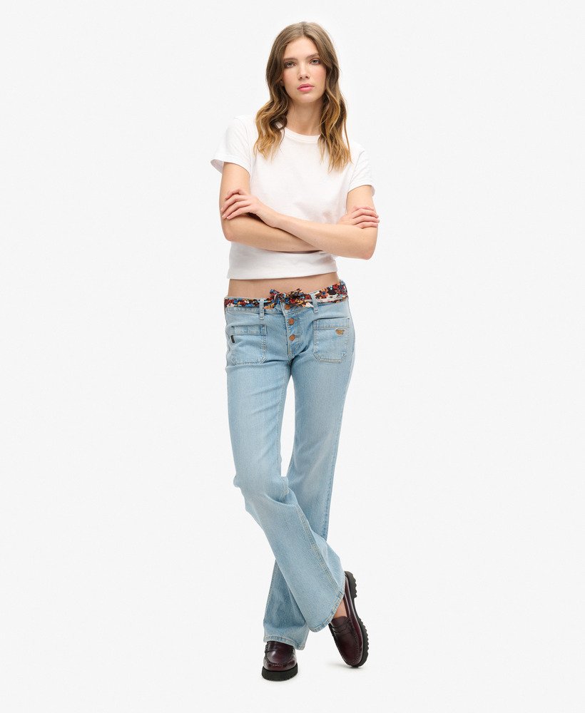 jeansy vintage z niskim stanem i rozszerzanymi nogawkami z bawełny organicznej w kolorze heritage mid wash