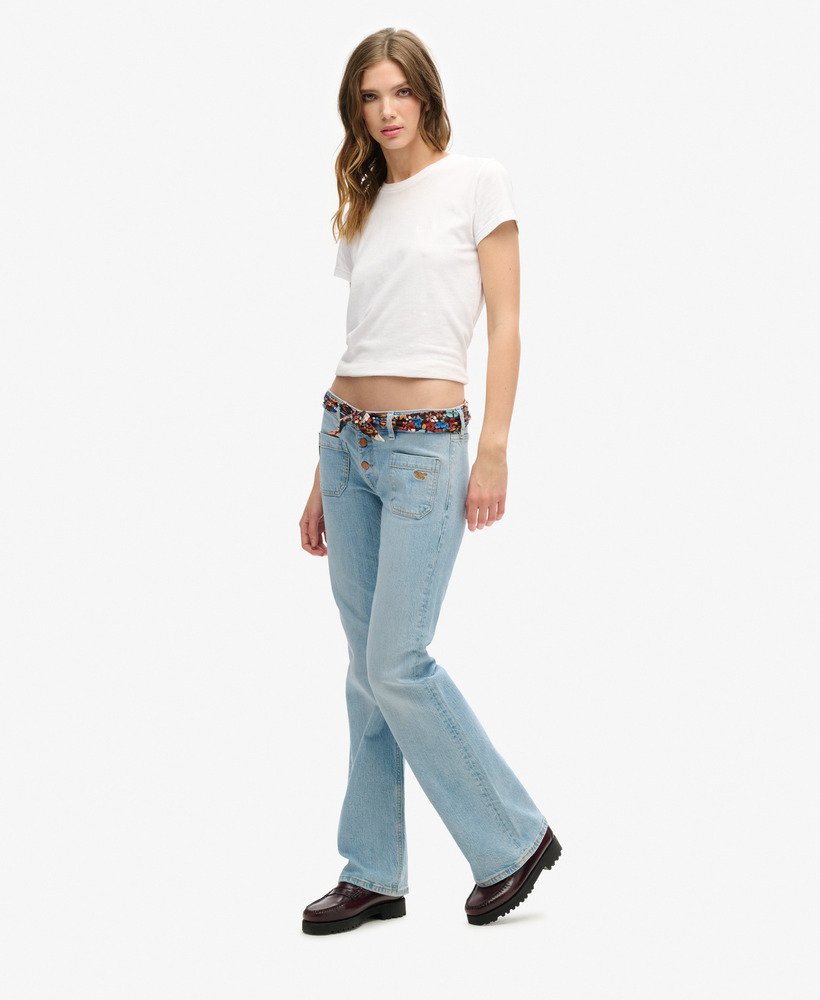 jeansy vintage z niskim stanem i rozszerzanymi nogawkami z bawełny organicznej w kolorze heritage mid wash