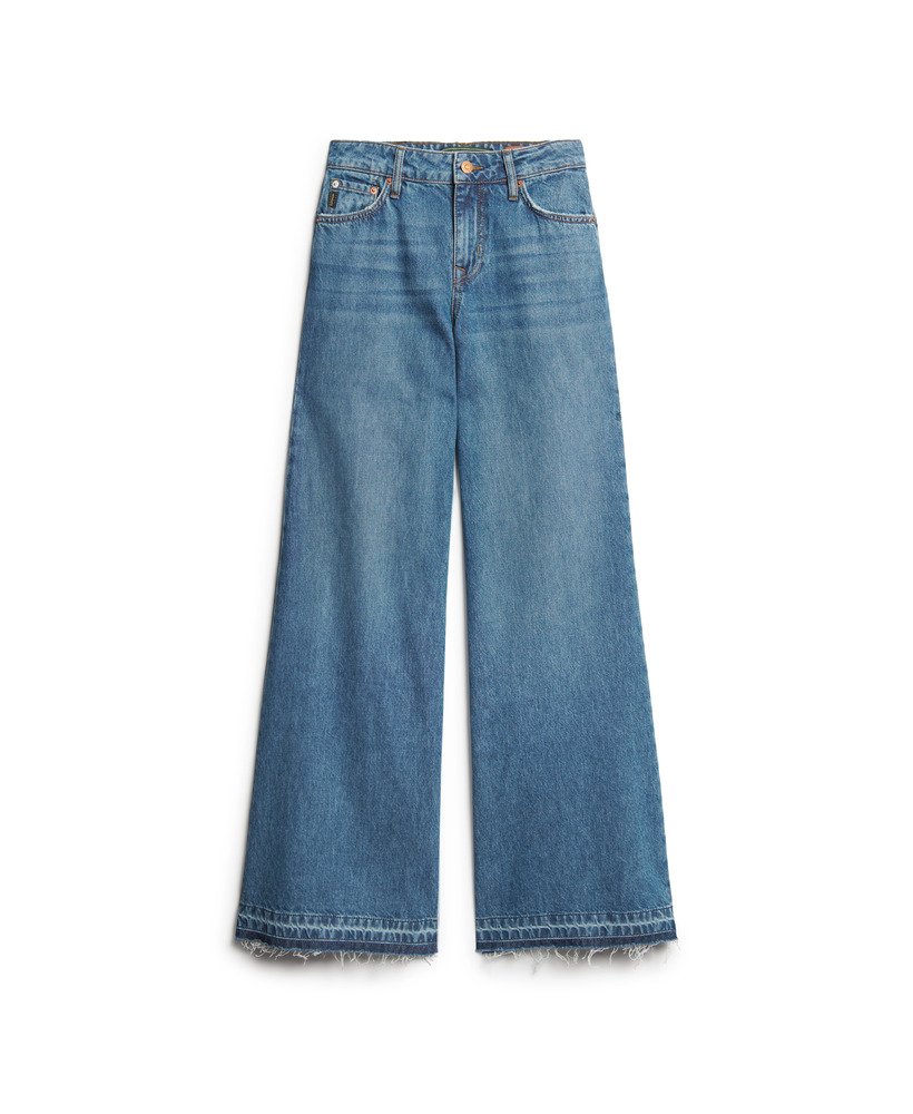 jeansy dzwony z szerokimi nogawkami i surowym obszyciem w kolorze wheeler vintage blue