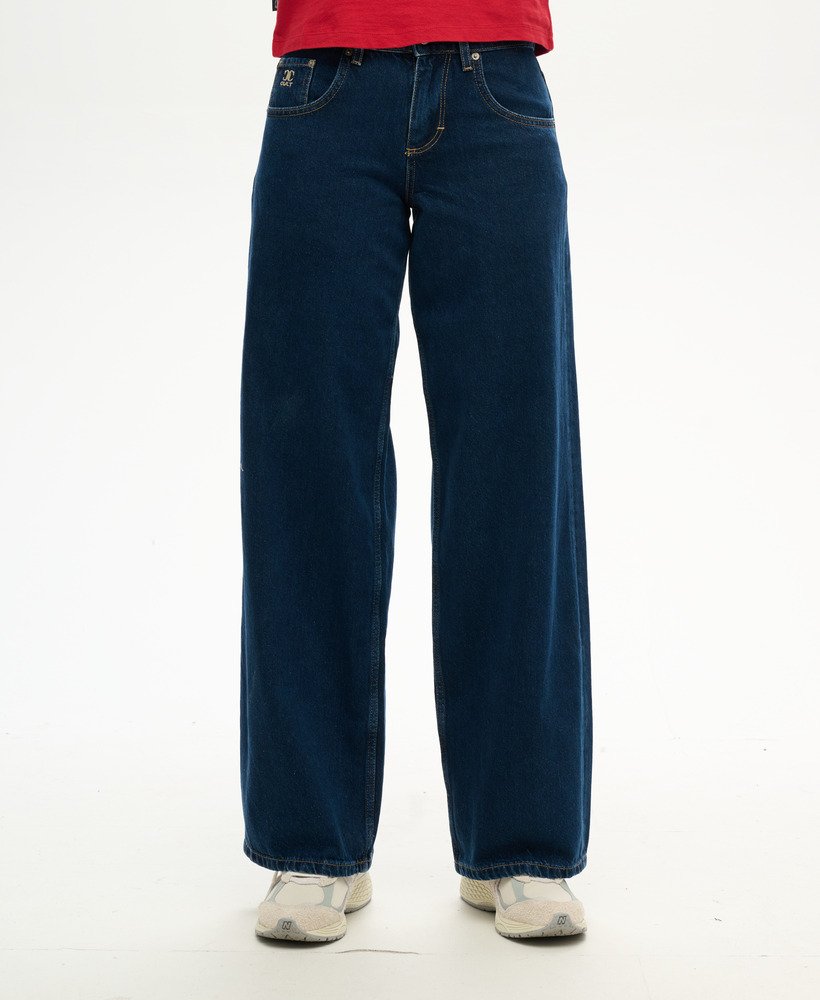 jeansy cult mid rise baggy w kolorze ciemnoniebieskim vintage wash